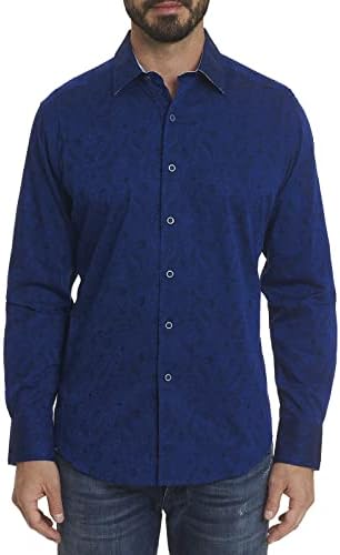 Robert Graham Men’s Hanging Gardens Woven Shirt, Long-Sleeve Button-Up Shirt for Men, Large, Navy