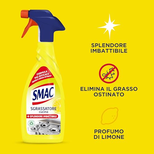 Smac - Sgrassatore Cucina al Limone, Detergente Spray Multisuperficie con Azione Sgrassante e Tecnologia Zero Aloni, 650 ml x 12 Pezzi - Immagine 1