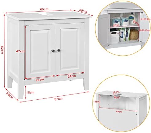 SoBuy FRG202-W szafka pod umywalkę, szafka łazienkowa, meble łazienkowe, szer. x wys. x głęb. ok.: 60 x 62 x 30 cm, kolor biały