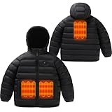 Battnot Heizjacke Kinder Beheizbare Jacke mit Heizung USB Elektrische Beheizte Jacke für Jungen Mädchen Kapuzenjacke Winterjacke Beheizbare Weste Pufferjacke Heizmantel Funktionsjacke Outdoorjacke
