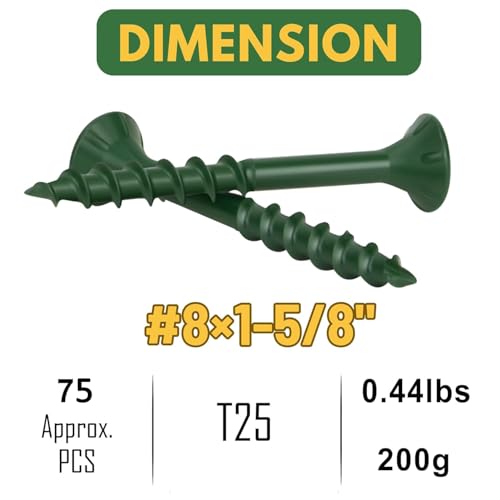 Image of WELLOCKS #8 x 1-5 /8 in Green Deck Screws, 0.44 lb Trial Size | Rust Resistant Green Wood Screws with T25 Bit for Outdoor Decking, Fences, Trim, and Small Projects.