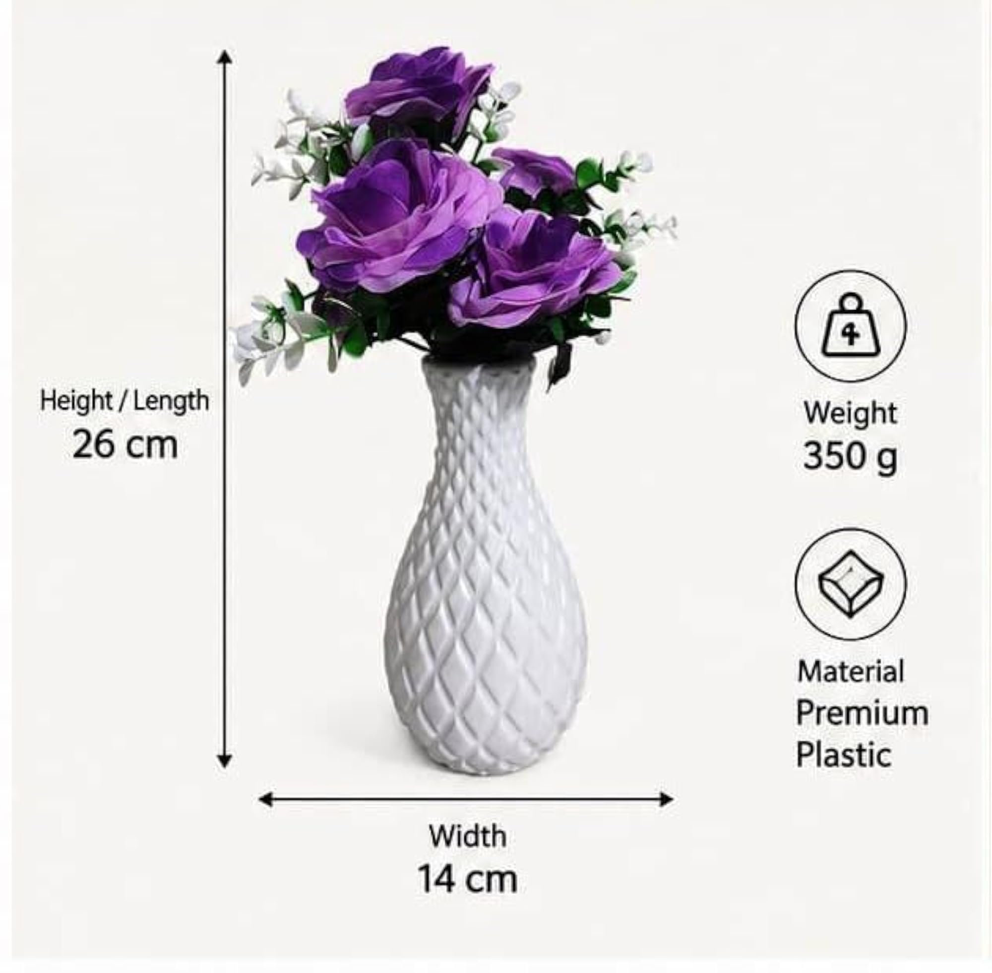 White Plastic Flower Purple Color Bunch Without Pot, Artificial Decor