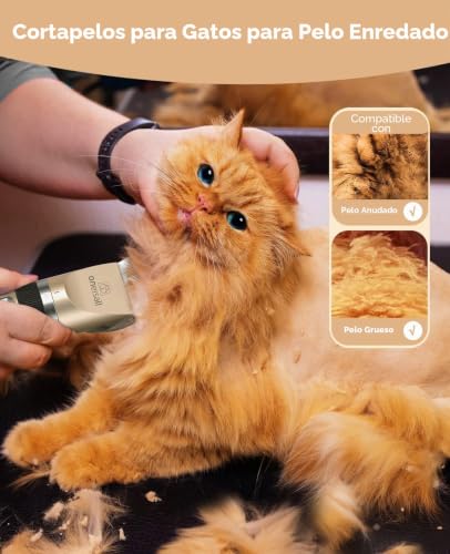 Miniatura 2 de Oneisall Maquina De Cortar Pelo Para Gatos Silenciosa, Con 6 Peines De Guía Máquina Cortar Pelo Perro Gato Cortador De Pelo Recargable Oro