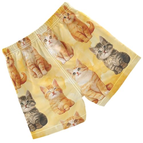 Pigsaly Boys' Swim Board Shorts Watercolor Yellow Cute Cat Boy's Swim Trunks Kids Swimwear 4T2