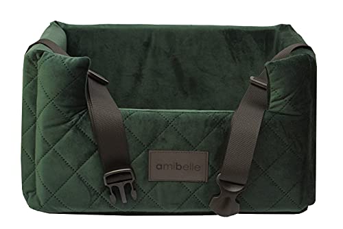 Exclusive Hunde Autositz | Autositz für Hunde, Katzen, Haustier | Rückbank, Beifahrersitz | Hundebett, Hundetasche | Wildlederimitat, Velvet | Farbe: Grün | Große: L (57x50 cm)