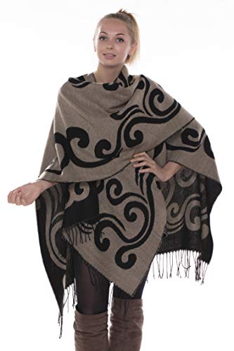 BSB LL Blanket Open Front Poncho Ruana Knit Cardigan Sweater Shawl Wrap Many Styles (One Size, 105Beige)