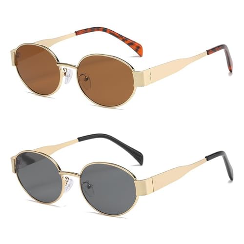 La mejor selección de Lentes Dorados Hombre para comprar hoy. 47 Miortior 2 Piezas Gafas de Sol Ovaladas Vintage, Montura Dorada de Moda con Lentes Redondas para Mujeres y Hombres, Visera, Tono Clásico