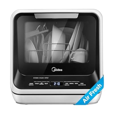Midea MDC17P0ABB Portable Countertop Mini 1.32Gal Built-in Water Tank, No Hookup Needed, 6 Programs, 360° Dual Spray, 162? High-Temp& Air-Refresh Function, Dishwasher for Apartments& RVs, Black