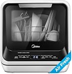 Midea MDC17P0ABB Portable Countertop Mini 5L Built-in Water Tank, No Hookup Needed, 6 Programs, 360° Dual Spray, 162℉ High-Temp& Air-Refresh Function, Dishwasher for Apartments& RVs, Black