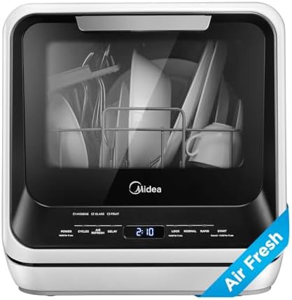 Midea MDC17P0ABB Portable Countertop Mini 1.32Gal Built-in Water Tank, No Hookup Needed, 6 Programs, 360° Dual Spray, 162℉ High-Temp& Air-Refresh Function, Dishwasher for Apartments& RVs, Black