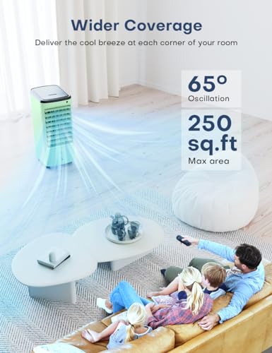 Image of Swamp Cooler Air Conditioner, 3-IN-1 Evaporative Air Cooler w / 4 Modes & 3 Speeds, 12H Timer & Remote & Dual Water Tank, 65 Oscillating Air Conditioner Portable for Room Bedroom Home