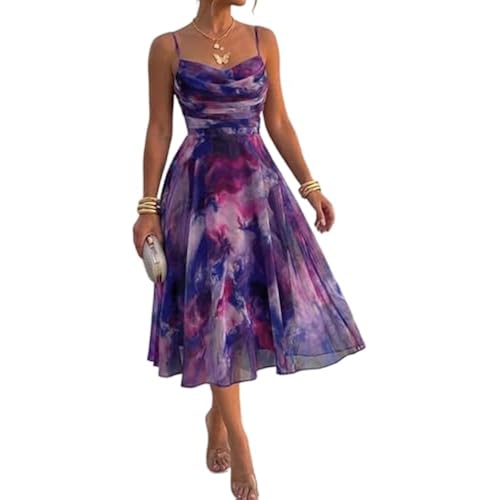 CHICME Women's Floral Mesh Midi Dress for Summer Cocktail