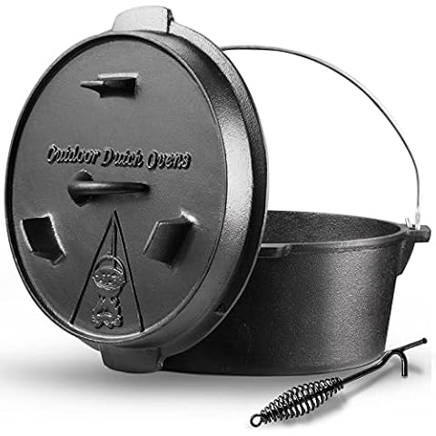 Camping Dutch Oven, 9 Qt Pre-Seasoned Camping Cookware Pot With Lid - Lid Lifter, Cast Iron Deep Pot with Metal Handle for Camping Cooking BBQ Baking Campfire Modern Black Cover