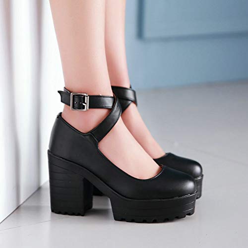 Agodor Women's Platform Strappy Mary Janes Goth High Heel Dress Shoes Round Toe Gothic Chunky Pumps (US 7, Black)4