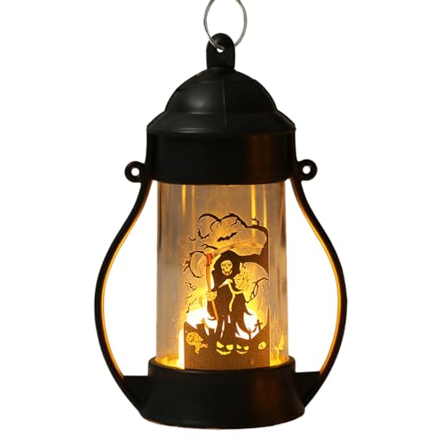 Mimoqk Lámpara de Halloween | Calabaza esqueleto luz nocturna LED farol decoración – funciona con pilas, decoración del hogar para sala de estar, dormitorio, jardín al aire libre, patio, porche