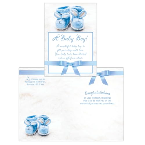 Shared Blessings Blue Booties 1 Count Religious New Baby Boy Greeting Card, King James Version Scripture