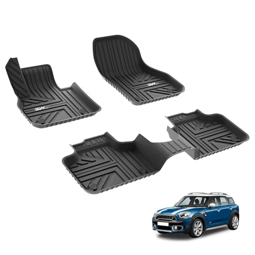 3W Fußmatten für 2014-2024 Mini Hatch F56/Mini Cooper 3-Tür 2014-2024, TPE Allwetter Gummimatten für Cooper 3-Tür 1. und 2. Reihen Auto Fussmatten Zubehör, Schwarz Antirutschmatten 3.Mini Ha