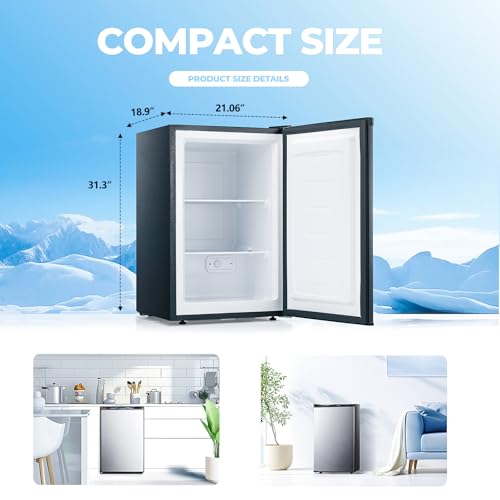 Image of Electactic 3.2 Cu.ft Small Upright Freezer, Mini Freezer with Adjustable Thermostat, Removable Shelves, Reversible Single Door, for Bedroom /Home /Dorms /Apartment, Silver