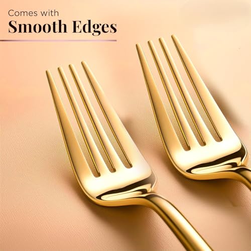 Image of Destroyer Gold Stainless Steel Cutlery Set, 12 Pieces, 6 Dinner Spoons & 6 Dinner Forks, PVD Golden Finish, 16 cm, Premium Flatware for Home & Kitchen