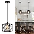 XSDeTu 2 Pack Farmhouse Pendant Lights, Modern Black Hanging Light Fixture with Hexagonal Cage, Industrial Metal Ceiling Lights, Adjustable Lantern Pendant Lighting for Kitchen Island Sink Hallway