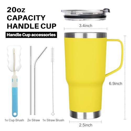 Image of 20 oz Tumbler with Handle, Stainless Steel Insulated Tumbler with Lid and Straw, Double Wall Vacuum Coffee Mug Tumbler, Insulated Coffee Thermal Cup for Cold and Hot (Yellow, 20 Ounces)