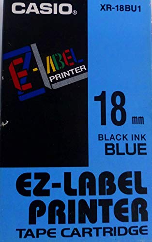 Image of Casio XR-18BU1-W-DJ Label Printer Tape (Black and Blue)