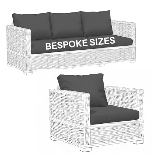 Kosiproducts Custom Size Rattan Seats Cushions, Outdoor Patio Furniture Soft Polyester Cushions, Bespoke Bench Pads, Water & Fade Resistant Dark Grey Seat