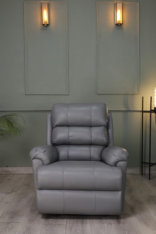 Solis Royale Leatherette Recliner 1 Seater Sofa Chair for Living Room Bedroom Office Amnet Rocking & Revolving Manual Recliner Lounge Chairs for Relaxing and Nap (, Grey 2)