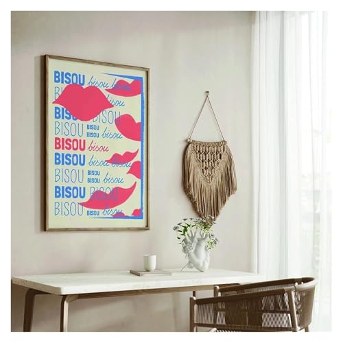 Cuadro sobre lienzo Bisou Bisou para un salón moderno con tipografía francesa de 50x70cm 3