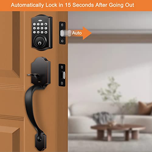 Electronic Keypad Deadbolt Lock And Handle Set, Keyless Entry Door Lock Deadbolt, Front Door Lock With Keypad And Handle For Left Or Right-Hand Doors, Auto Lock,Easy To Install, 50 User Password Black #TOP6