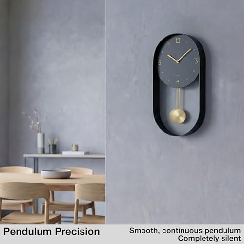 Driini Modern Pendulum Wall Clock - Black and Gold Decorative Wall Clock with Pendulum - Modern Minimalist Metal Wall Clock for Living Room Décor - Silent Battery Operated Wall Clock - Image 5
