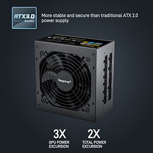 Segotep 750W Power Supply, 80 Plus Gold Full Modular Pcie 5.0 & Atx 3.0 Gaming Psu For Nvidia Rtx 20/30/40 Series & Amd Gpu, 120Mm Silent Fdb Fan, 5 Year Warranty #TOP3
