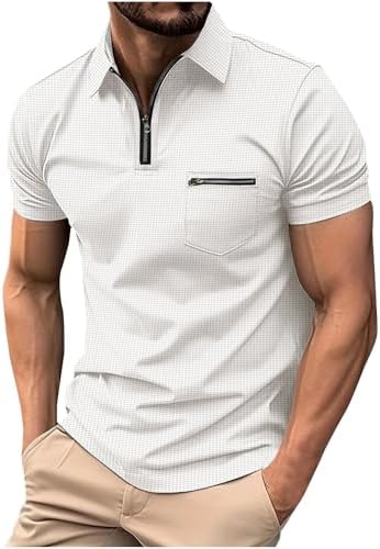 Mens Polos Shirts Short Sleeve UK Sale, Quarter Zip Golf Polos Sh...