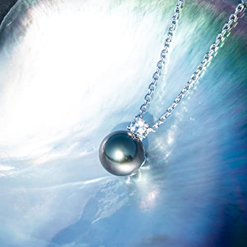 Genuine 9-13mm Tahitian Black Pearl with Moissanite Necklace for Women, AAAA Quality Handselected Nature Black Pearls, 10K Solid White Gold Pendant, 40+2+3mm Adjustable Sterling Silver Chain3