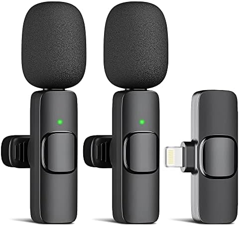 CWZZ Wireless Lavalier Microphone for iPhone iPad, 2 Professional Wireless lavalier Microphone with Clearer Audio, Wireless Microphones, Mini Microphones for Interview, TikTok, YouTube