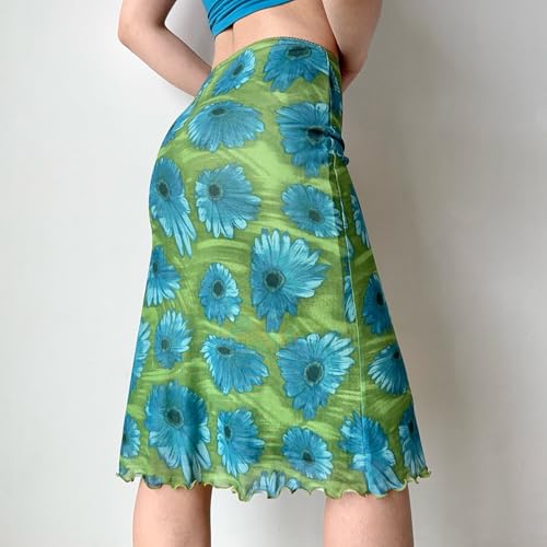 Casual Slim Short Women's Skirt Floral Printed Bodycon Thin Mesh Bodycon Skirt Vintage Daily Going Out (图片色,Small)3