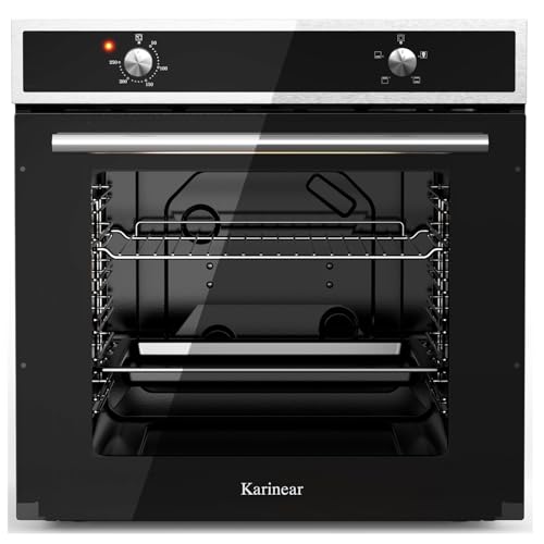 Karinear Einbaubackofen 65L mit Drehknopfsteuerung, Backofen einbaugerät 60 x 60 cm mit 4 Programme, 50-250 °C mit Gehärtete Glasplatte, 2200W, mit Stecker