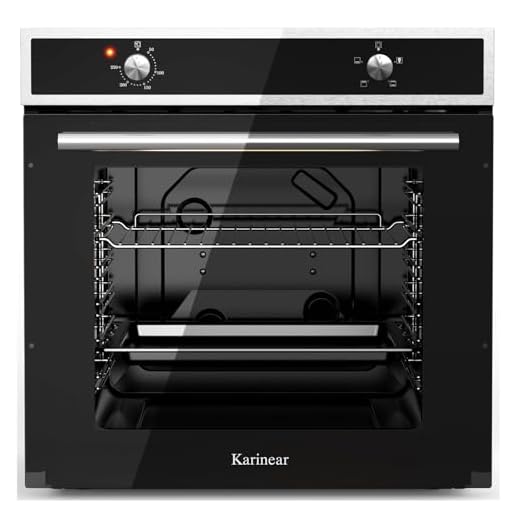 Karinear Einbaubackofen 65L mit Drehknopfsteuerung, Backofen einbaugerät 60 x 60 cm mit 4 Programme, 50-250 °C mit Gehärtete Glasplatte, 2200W, mit Stecker