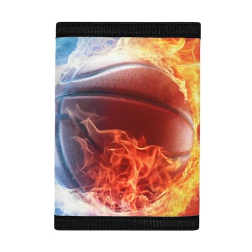 COEQINE Kids Boys Wallet, 3D Fire Water Basketball Print Novelty Trifold Wallet, Portable Durtable Sport Outdoor Moneybag Case With Coin Pocket for Toddler