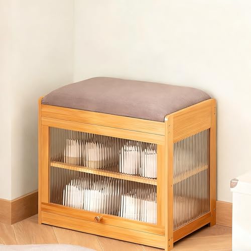 ZUGIATP Banco Zapatero De Doble Capa con Asiento Acolchado Ideal para Zapateros En La Entrada Principal Ideal para Dormitorio Balcón Y Armario(Primary Color,50 * 32 * 43cm/19 * 12 * 16in)
