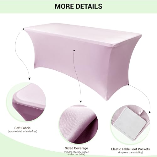 Image of Obstal 6ft Stretch Spandex Table Cover for Standard Folding Tables - Universal Rectangular Fitted Tablecloth Protector for Wedding, Banquet and Party, 72L x 30W x 30H Inches, Light Pink, 2pc