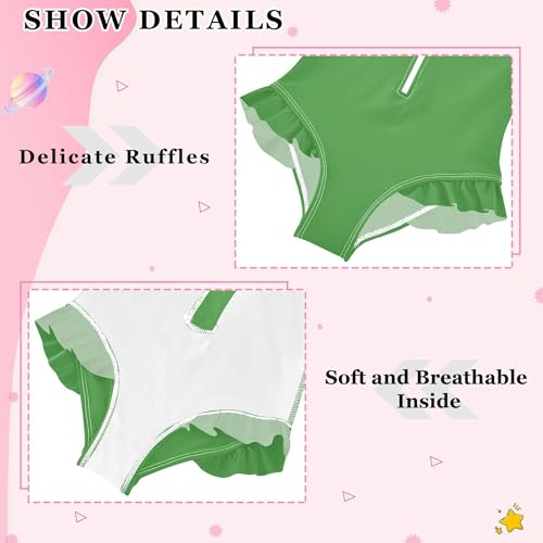Plain Middle Green Baby Girl Bathing Suit Long Sleeve UPF 50+ One Piece Toddler Swimsuit Size 4t4