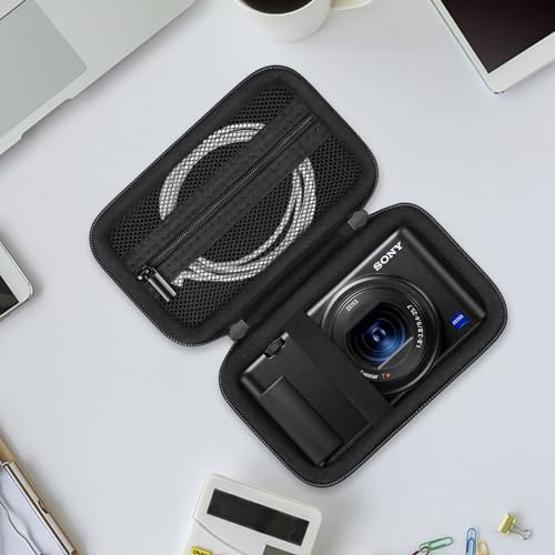 Image of Hard Travel Case for Sony ZV-1F / ZV-1 / ZV-1 II Digital Camera, Vlogger Camera Storage Holder Travel Bag with Zipper Mesh Pocket for Battery Pack, Charging Cable, USB Card, Black
