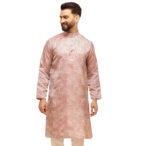 Sojanya (Since 1958 Men's Jacquard Silk Red Only Long Kurta