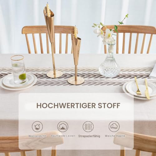 SUNBEAUTY Tischdecke 140x260 wasserdichte Abwaschbar Tischtuch Elegant Baumwolle Leinen Rechteckig Tischwäsche mit Tischdecke Quaste für… – Ansicht 3