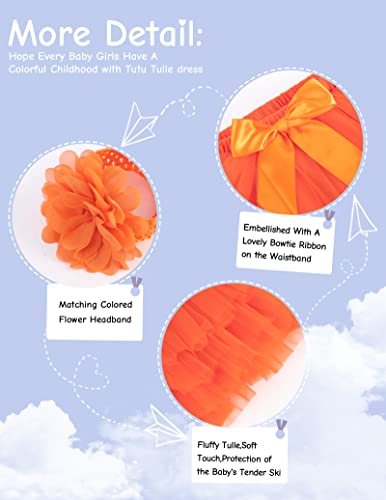 Simplicity Baby Girl's Tutu Skirt With Inner Shorts - 4 Layered Blooming Tulle Baby Orange Tutu Baby Skirt W/Flower Headband, Orange,6-12 Months #TOP1