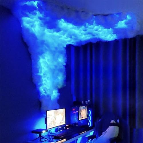 Image of APP Control 3D Thundercloud Storm Ceiling Lights DIY Kit Music Sync Cotton Thunder Lightning Cloud Light Fluffy for Gaming Room Bedroom Wall Night Party Decoration