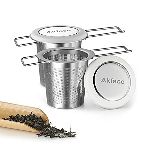 Akface Teesieb Teefilter Edelstahl, Tee-Sieb für Losen Tee, Teefilter mit Deckel und Faltbare Griffgestaltung, Tee Sieb Passend für die Meisten Teetassen, 2 Stück Cover