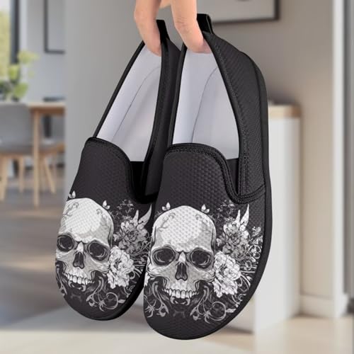 Howilath Gothic Skull Print Flat Mesh Shoes Women Slip on Loafers Casual Breathable Shoes with EVA Sole3