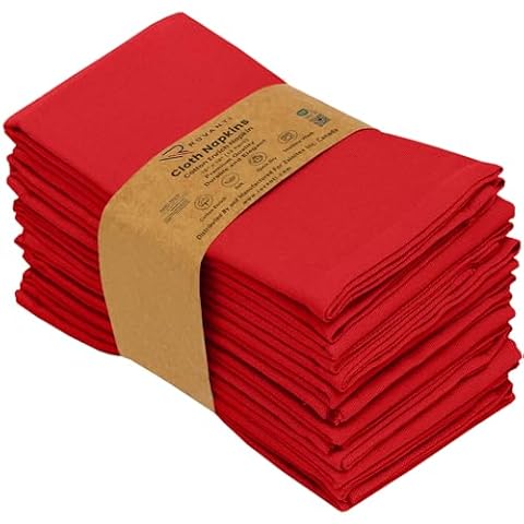 RUVANTI Cloth Napkins Set of 12, 18x18 Inches - Red Cover